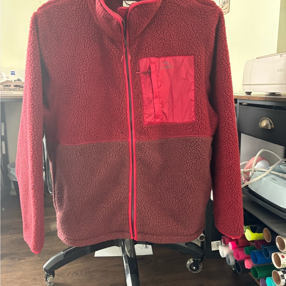 L.L. Bean red and maroon fleece jacket